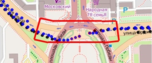 После въезда в тоннель модули SkyTraq продолжали строить маршрут, но при этом эти точки не являлись истинными (на рис. 9 отмечены красным).
