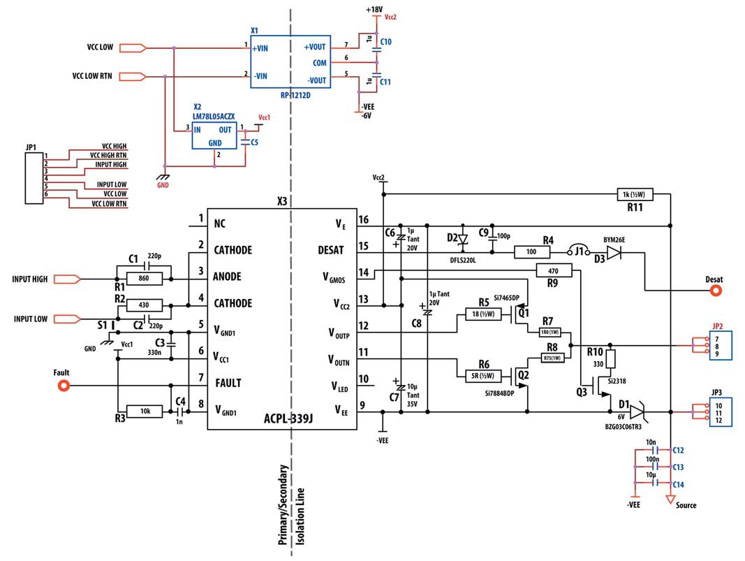 Электрическая схема исходного проекта на базе ACPL 339J и SiC MOSFET от CREE