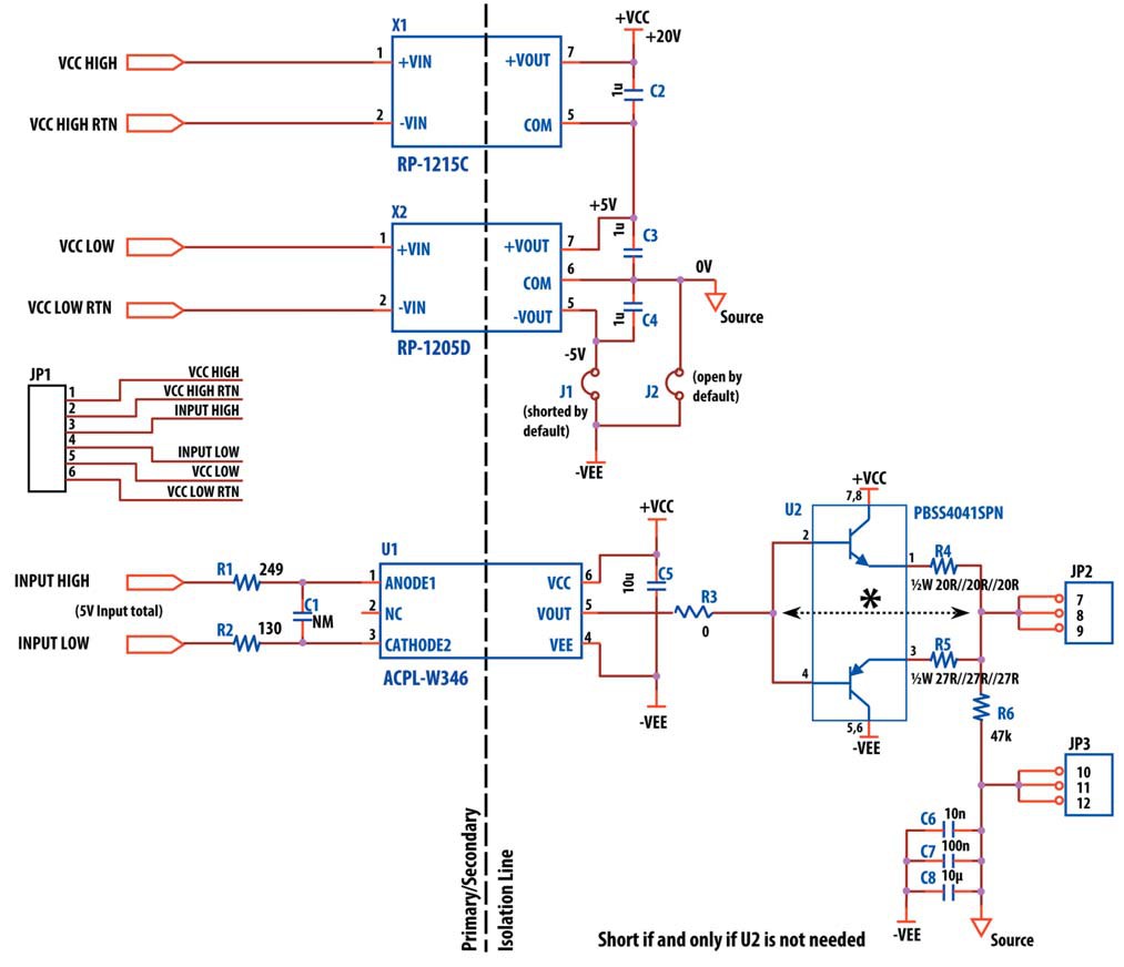 Электрическая схема исходного проекта на базе ACPL W346 и SiC MOSFET от CREE