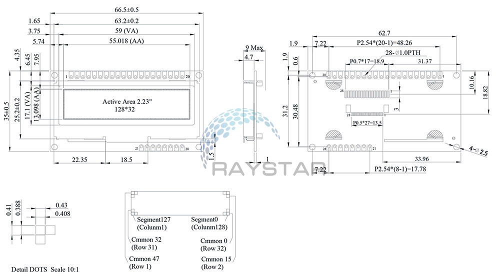 Схема COG+PCB OLED дисплей 2,23’’ от Raystar